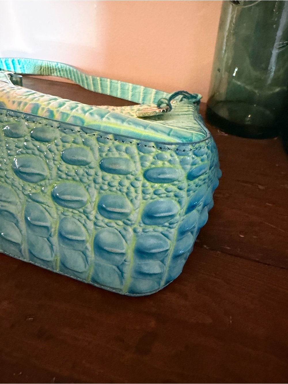 Brahmin ESME Cotton Candy Iridescent Turquoise Croc-Embossed Shoulder Bag - Picture 9 of 13